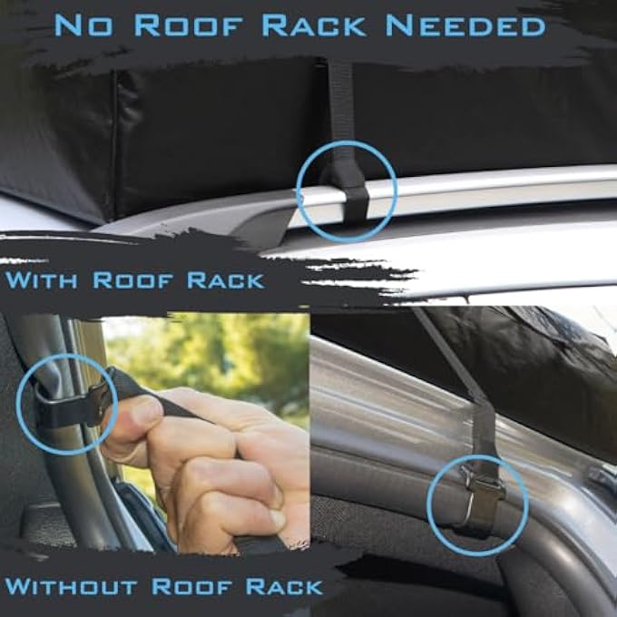 Voyager 18 Cubic Feet Waterproof Car Topper Luggage Carrier - Cargo Carrier for Top of Vehicle, Rooftop Cargo Bag Use with or Without Roof Rack, UV-Protected, 48 x 36 x 18 in, 4 Straps Included - Image 3