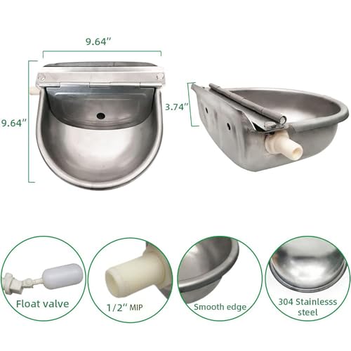 Abustle pig Automatic Cow Drinking Water Bowl,304 Stainless Steel Animal Waterer Bowl for Horse,Goat,Pig,Dog, with 1/2 Float Valve (Water Pipe not Included) - Image 3