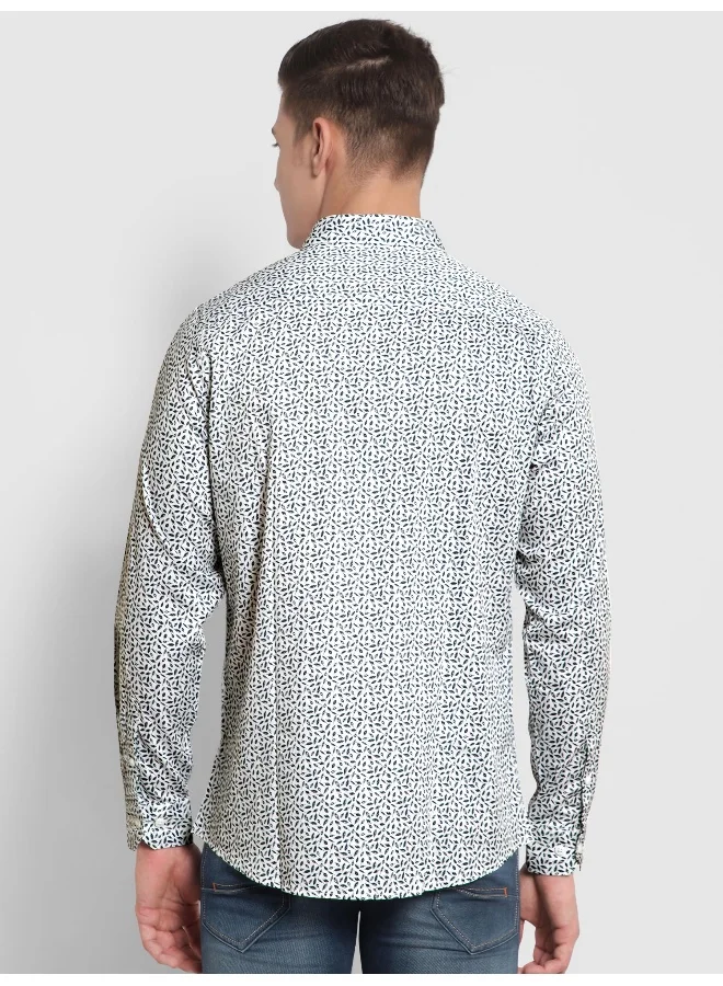 بيونغ Long Sleeve Mini Leaf Printed Shirts for Men White