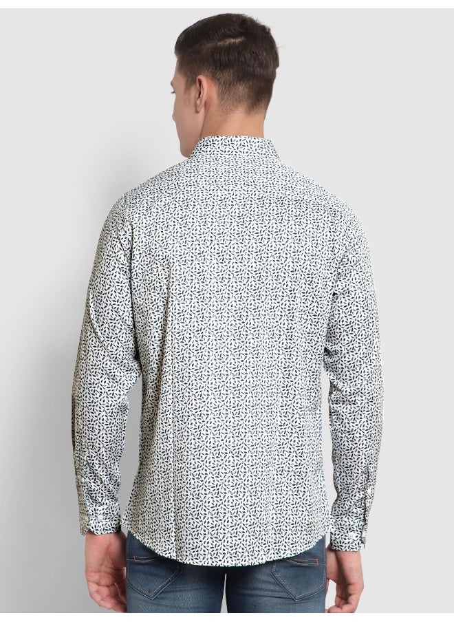 Beyoung Long Sleeve Mini Leaf Printed Shirts for Men White  - Image 3