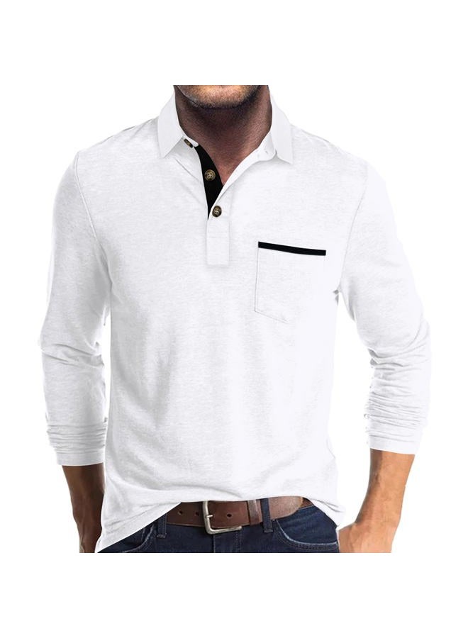 Lexiart Mens Fashion Polo Shirts Cotton Classic Long Sleeve Thermal Button Shirt with Pocket White, White, XXL - Image 1