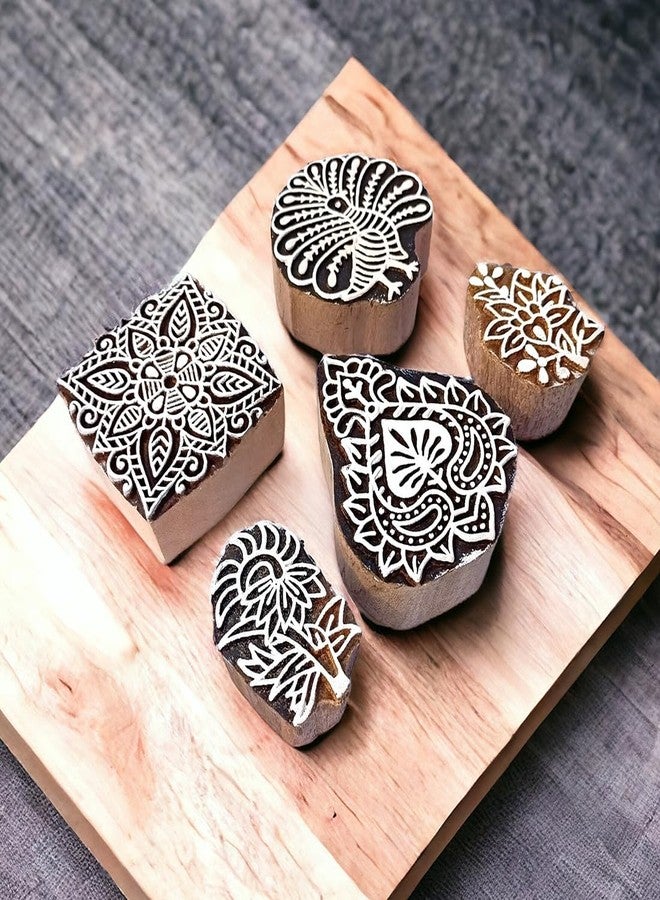Kraftwala Wooden Printing Blocks | Pack of 5 | Mehndi | Fabric Printing | School Project | Scrapbooking | Clay Impression | (KW_WBS52_5P) - Image 2