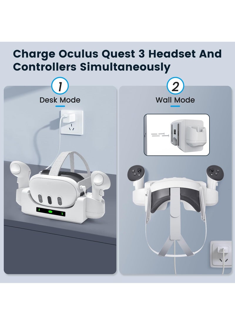 قاعدة شحن لـ Oculus/Meta Quest 3، محطة شحن مدمجة لوحدات تحكم سماعة الواقع الافتراضي مع بطاريتين قابلتين لإعادة الشحن وشاشة LED وحامل عرض شاحن للمكتب والحائط - Image 3
