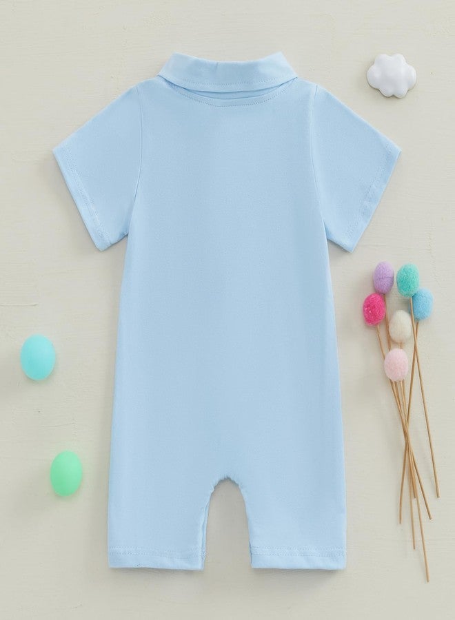 SAYOO Baby Boy Golf Outfit Newborn Golf Cart Embroidery Polo Romper Shirt Button Down Collared Jumpsuit One Piece Outfits (Blue, 0-3 Months) - Image 3