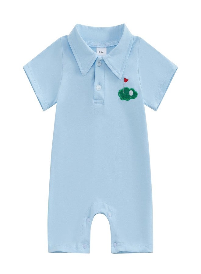 SAYOO Baby Boy Golf Outfit Newborn Golf Cart Embroidery Polo Romper Shirt Button Down Collared Jumpsuit One Piece Outfits (Blue, 0-3 Months) - Image 1