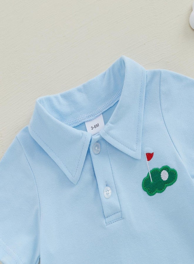 SAYOO Baby Boy Golf Outfit Newborn Golf Cart Embroidery Polo Romper Shirt Button Down Collared Jumpsuit One Piece Outfits (Blue, 0-3 Months) - Image 4