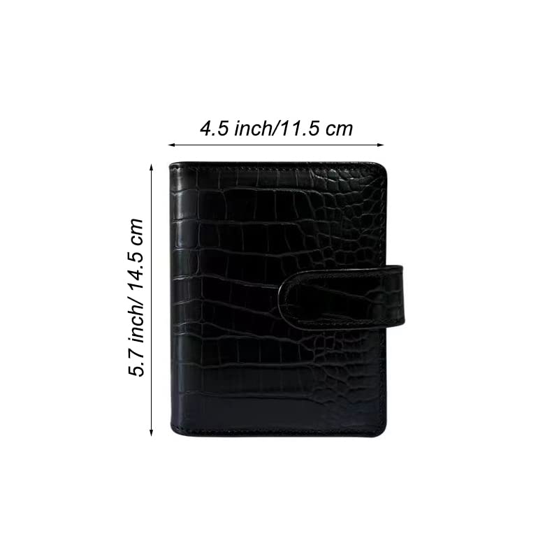 eleger A7 Crocodile Budget Binder Cover - Mini Binder Wallet for Cash Saving, 6-Ring Planner Cover with Hidden Snap Buckle, Black - Image 3