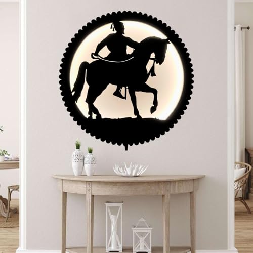 LASER ART Premium LED Backlit Wooden Wall Hanging of Chhatrapati Shivaji Maharaj on Horse | Decorative Laser Cut Silhouette Art for Home, Office, Living Room, and Gifting - Image 5
