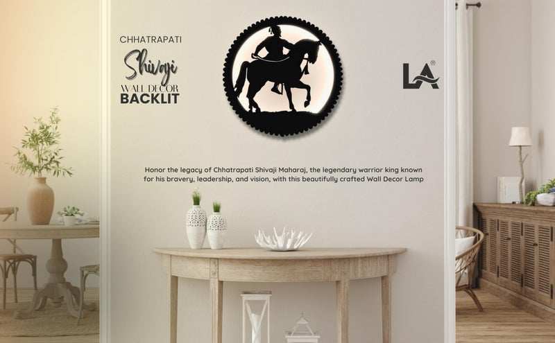 LASER ART Premium LED Backlit Wooden Wall Hanging of Chhatrapati Shivaji Maharaj on Horse | Decorative Laser Cut Silhouette Art for Home, Office, Living Room, and Gifting - Image 4