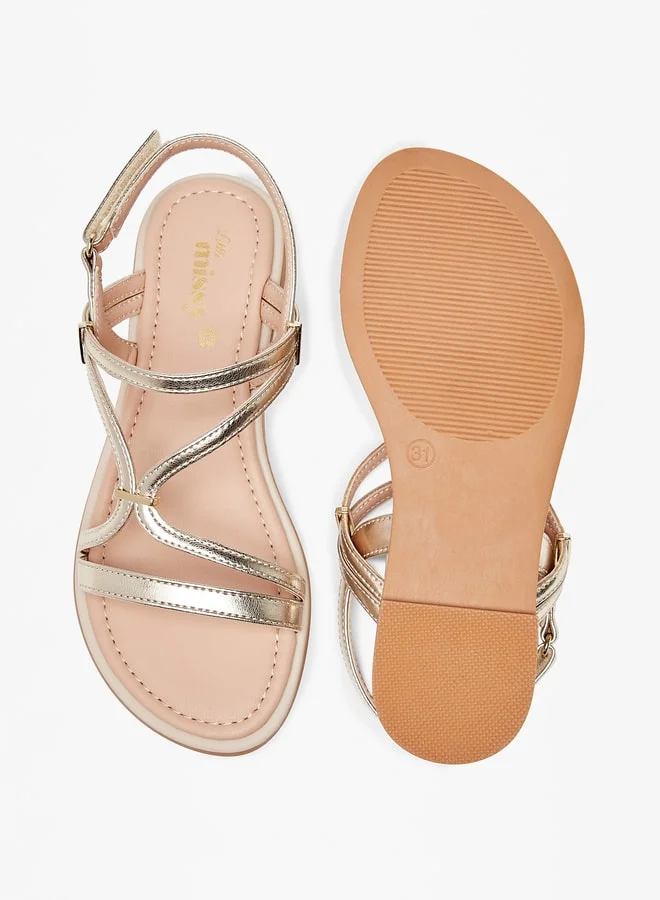ميسي Girls Strappy Flat Sandals With Hook And Loop Closure
