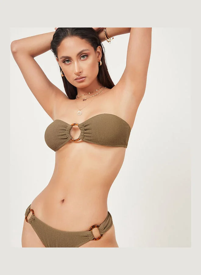Styli Crinkle Ring Detail Bandeau Top and Bikini Set