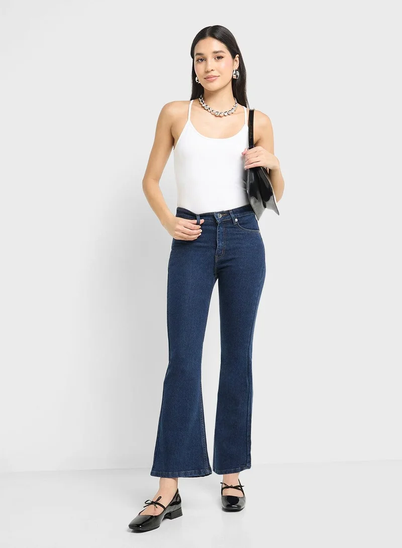 Ginger Navy High Waist Flared Jeans for Women | Best Price UAE