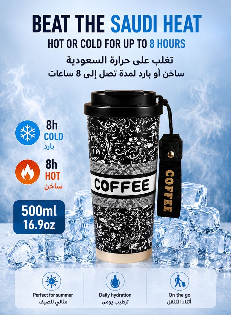 ZAFRA 500ml Travel Coffee Mug, 316 Stainless Steel Vacuum Insulated Tumbler, Leak-Proof Thermal Cup with 2-in-1 Straw & Sip Lid, Tea Infuser Filter, Reusable Coffee Cup, 8H Hot & Cold Travel Mug for Car, Office & Gym - Image 1