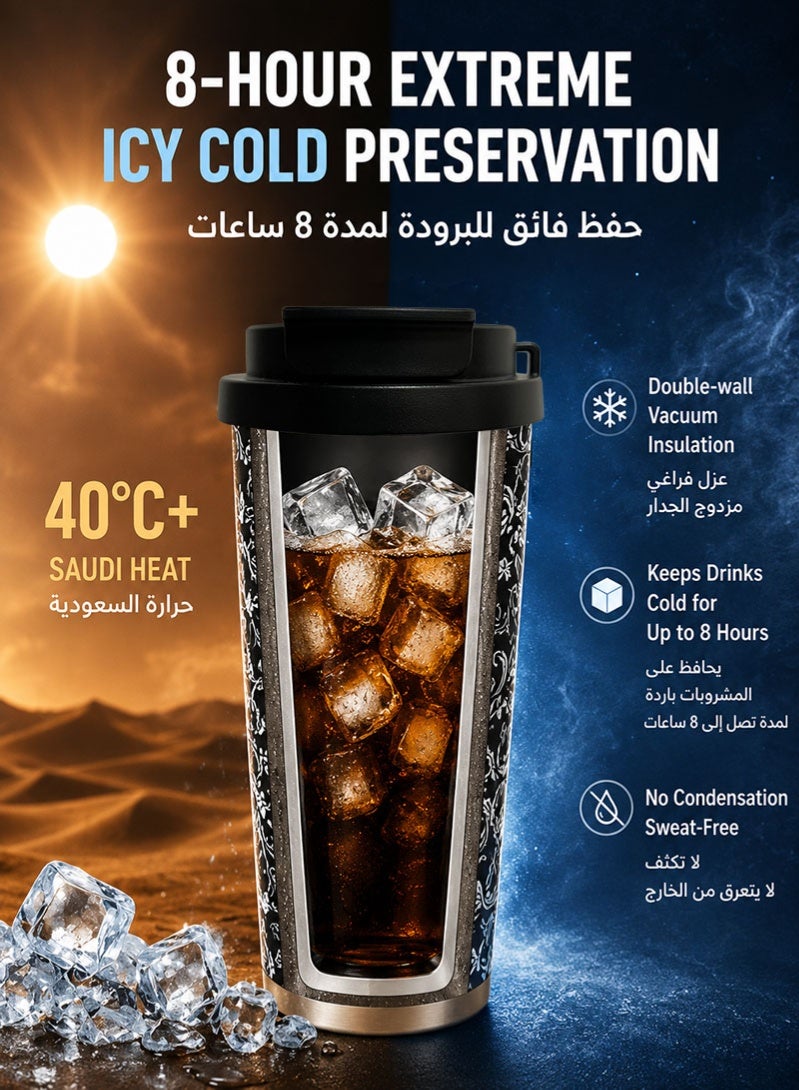 ZAFRA 500ml Travel Coffee Mug, 316 Stainless Steel Vacuum Insulated Tumbler, Leak-Proof Thermal Cup with 2-in-1 Straw & Sip Lid, Tea Infuser Filter, Reusable Coffee Cup, 8H Hot & Cold Travel Mug for Car, Office & Gym - Image 2