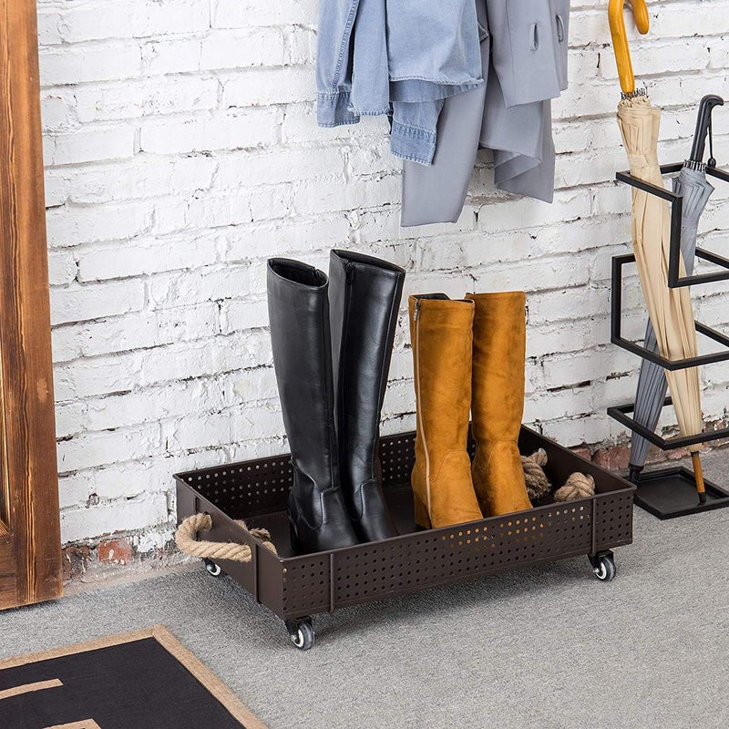 Generic INDIAN DECOR 50901 Industrial Black Metal Rolling Boot Cart 26-Inch Shoe Stand, Shoe CART, Lobby Furniture, Entrance Decor - Image 3