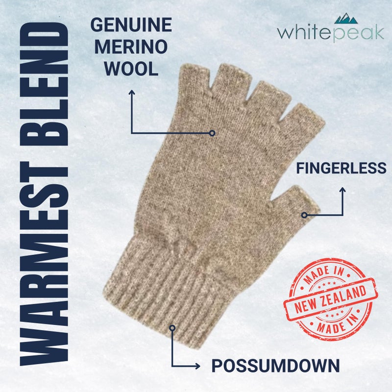 whitepeak Genuine Merino Wool and Possumdown Fingerless Gloves for Men and Women | UNISEX (Natural Large) - Image 1