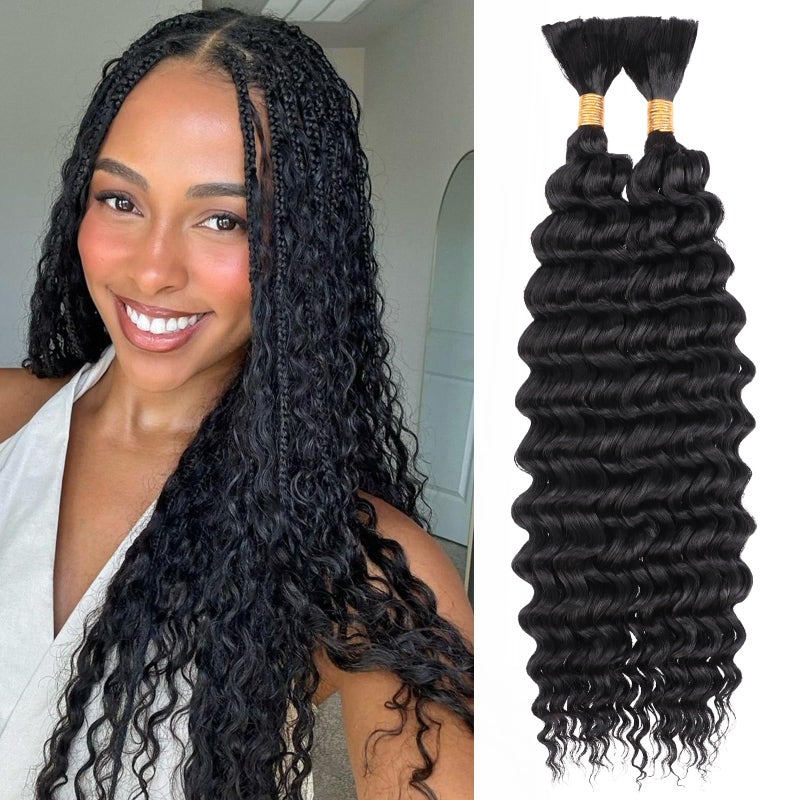 Leeven Braiding Hair for Boho Braids 18 Inch 2 Bundles Natural Black Water Wave Bulk Synthetic Hair No Weft Long Wet and Wavy Hair Bundle for Women #1B - Image 1