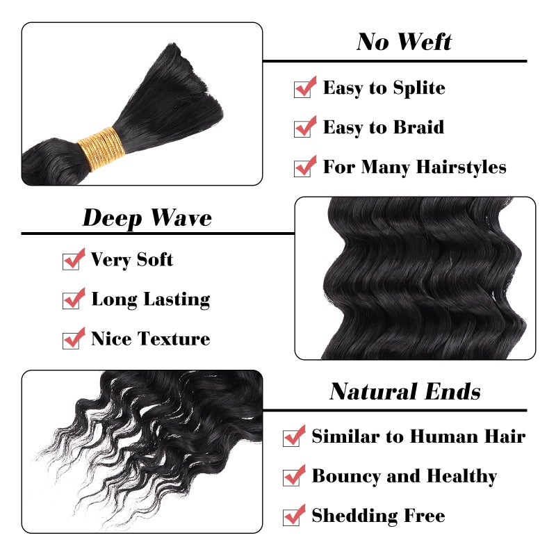 Leeven Braiding Hair for Boho Braids 18 Inch 2 Bundles Natural Black Water Wave Bulk Synthetic Hair No Weft Long Wet and Wavy Hair Bundle for Women #1B - Image 3