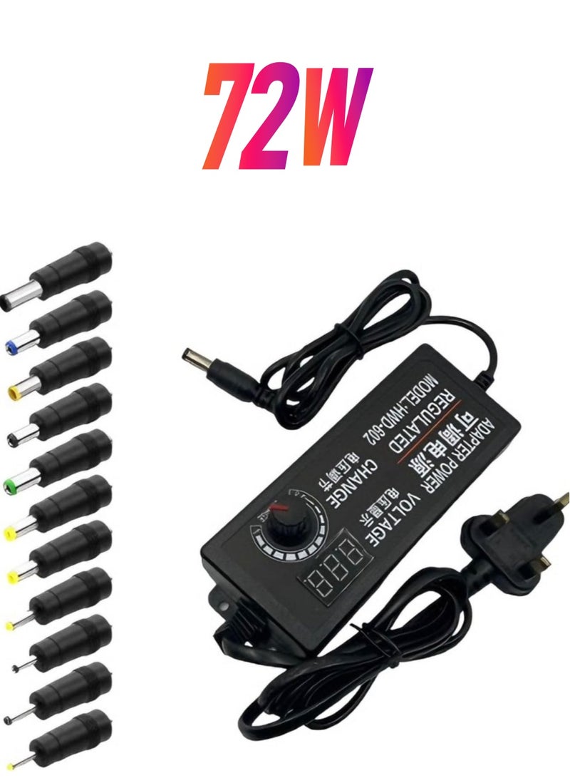 Lucky Sky Multi Universal Power Supply Adjustable DC 3V-24V 3A 9W-72W AC/DC Adapter 12V AC Adapter Multi-Voltage 100V~240V AC to DC Variable Power Converter DC Power Adapter with 10pcs Tips Plug. - Image 1