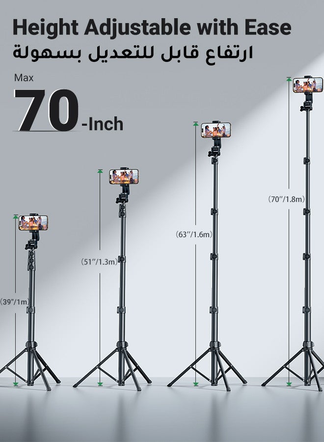 Ugreen 70-Inch Cell Phone Selfie Stick Tripod, Phone Tripod Stand All-in-1 With Wireless Remote,100% All Aluminum Stick And Legs,Lightweight, Phone Tripod For iPhone 16/15 Series, Galaxy S24, GO Pro,Digital Camera - Image 3