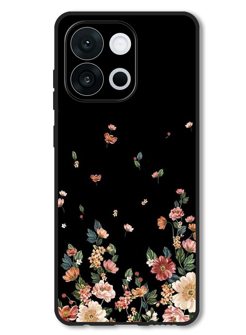 Theodor Case Compatible with OnePlus 13T 6.32 Inch Protection Shockproof Bumper Cover Flowers in Black Background - Image 1