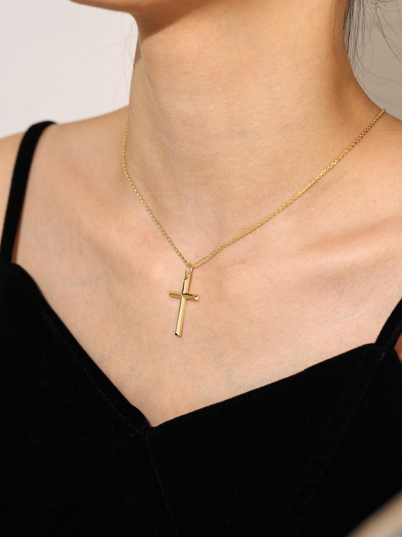 FANCIME Yellow Gold Plated 925 Sterling Silver Beveled Cross Pendant Necklace Dainty Fine Delicate Jewelry Easter Gifts for Women 18 INCHES - Image 3