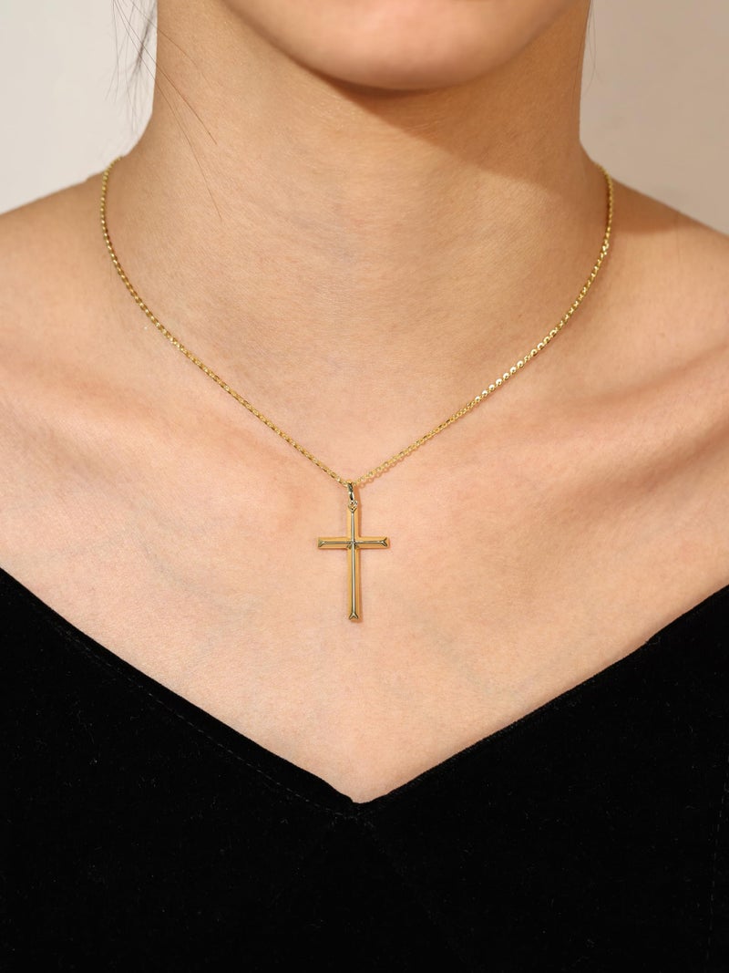 FANCIME Yellow Gold Plated 925 Sterling Silver Beveled Cross Pendant Necklace Dainty Fine Delicate Jewelry Easter Gifts for Women 18 INCHES - Image 2