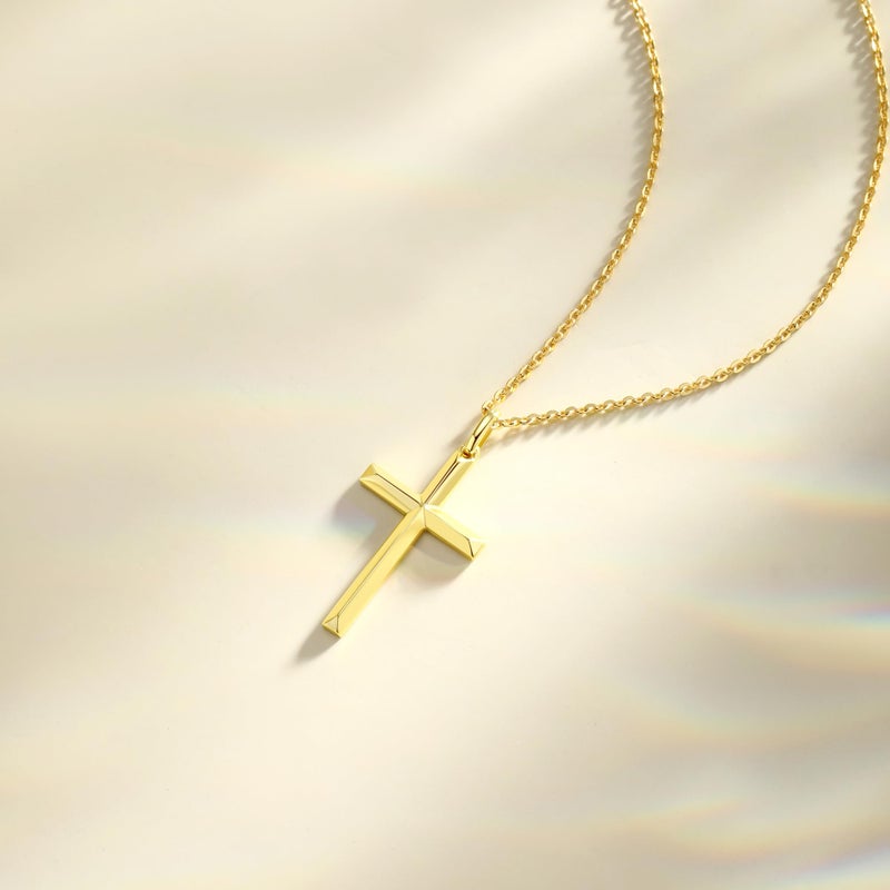 FANCIME Yellow Gold Plated 925 Sterling Silver Beveled Cross Pendant Necklace Dainty Fine Delicate Jewelry Easter Gifts for Women 18 INCHES - Image 4