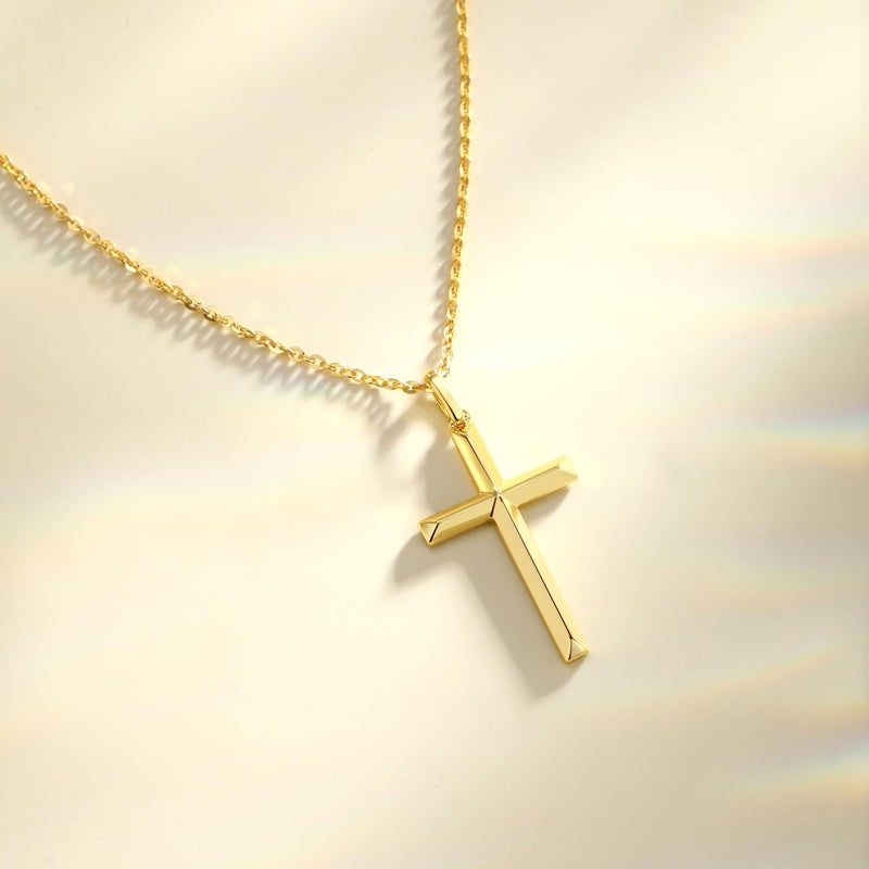 FANCIME Yellow Gold Plated 925 Sterling Silver Beveled Cross Pendant Necklace Dainty Fine Delicate Jewelry Easter Gifts for Women 18 INCHES - Image 5