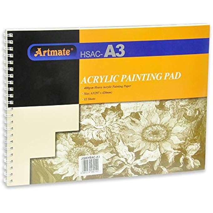 ACRYLIC PAINTING PAD, A3 SIZE (297X420MM), 400GSM HEAVYWEIGHT PAPER, DOUBLE LOOP BINDING, 12 SHEETS PER PAD - JISKHSAC-A3 - Image 1