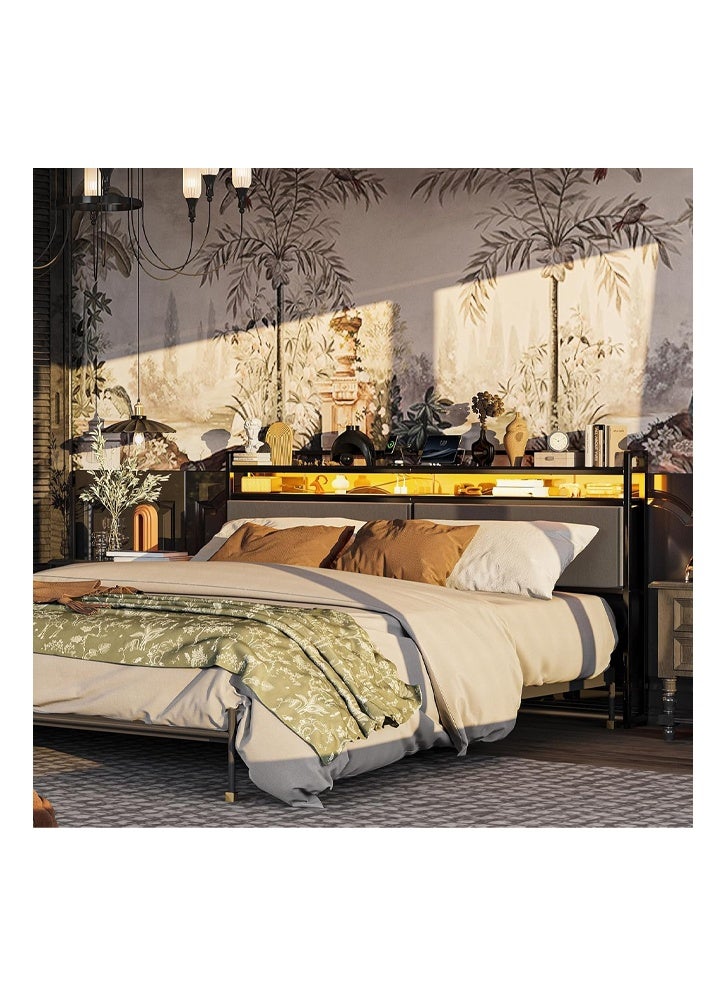 NKX Bed Frame (160cm) - LED Upholstered Storage Headboard with Charging Station Headboard - Image 5