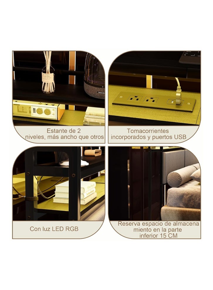 NKX Bed Frame (160cm) - LED Upholstered Storage Headboard with Charging Station Headboard - Image 4