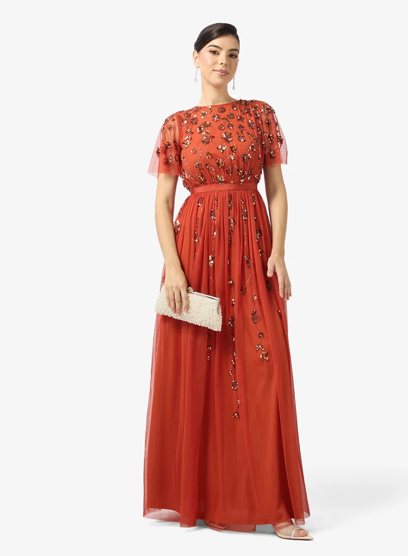 Frock and Frill Embellished crew neck mxi dress