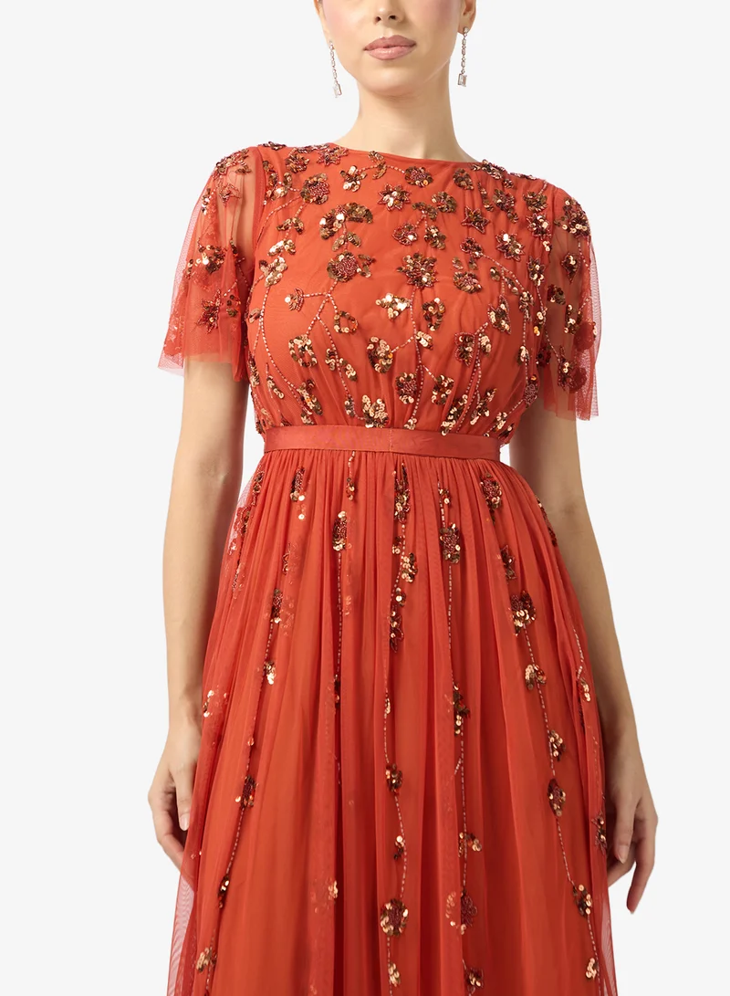 Frock and Frill Embellished crew neck mxi dress