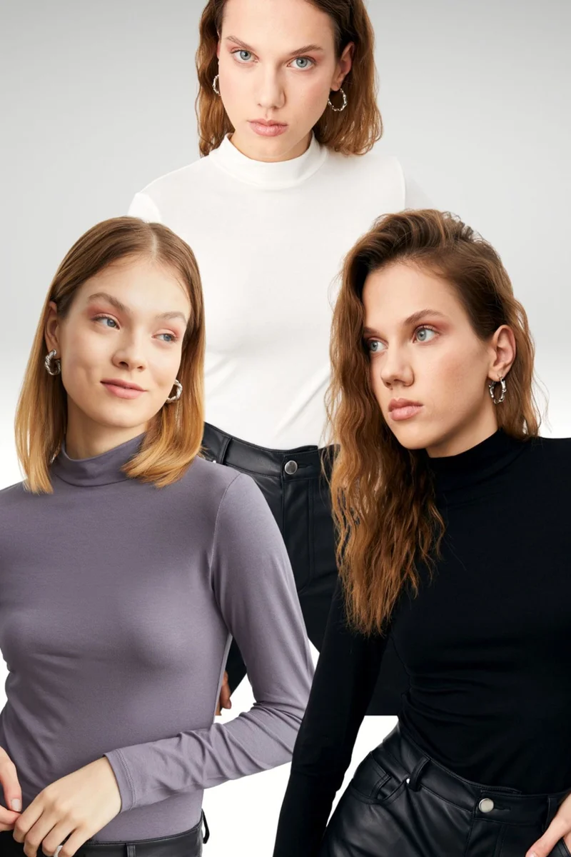 Bipantolon BIPANTOLON Women's 3-Pack Slim Fit Turtleneck Bodysuits