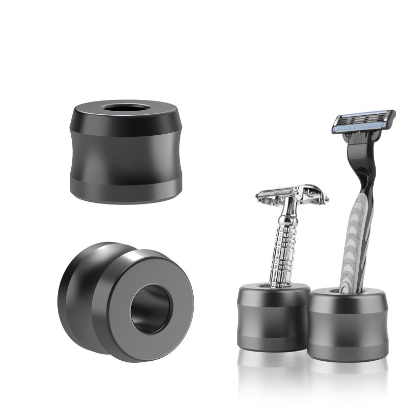 Linkidea 2 Pack Safety Razor Stand, Opening Dia 0.7" (18.5mm) Men Shaving Stand for Bathroom Countertop Compatible with Gillette SkinGuard (Dark Grey) - Image 1