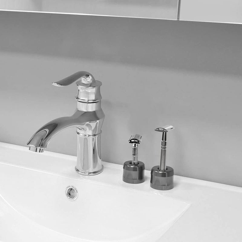 Linkidea 2 Pack Safety Razor Stand, Opening Dia 0.7" (18.5mm) Men Shaving Stand for Bathroom Countertop Compatible with Gillette SkinGuard (Dark Grey) - Image 5