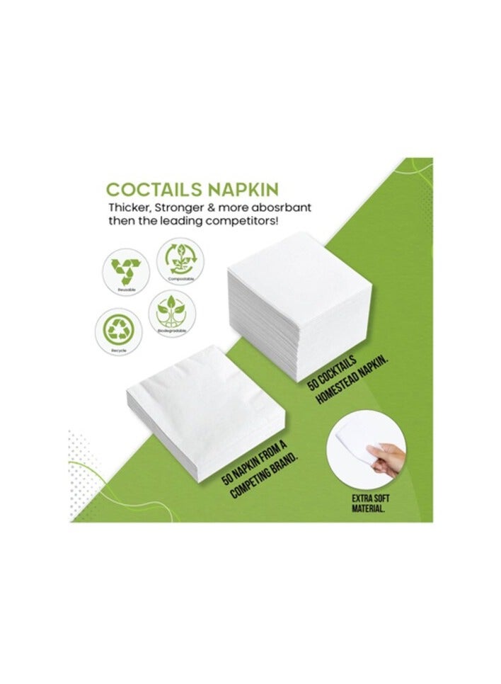 SNH Packing Cocktail Paper Napkins White 2 Ply 23x23 Size - Beverage Bar Napkins Linen Like Square Napkins Eco Friendly & Compostable Everyday Use, Party or Wedding 50 Pieces. - Image 3