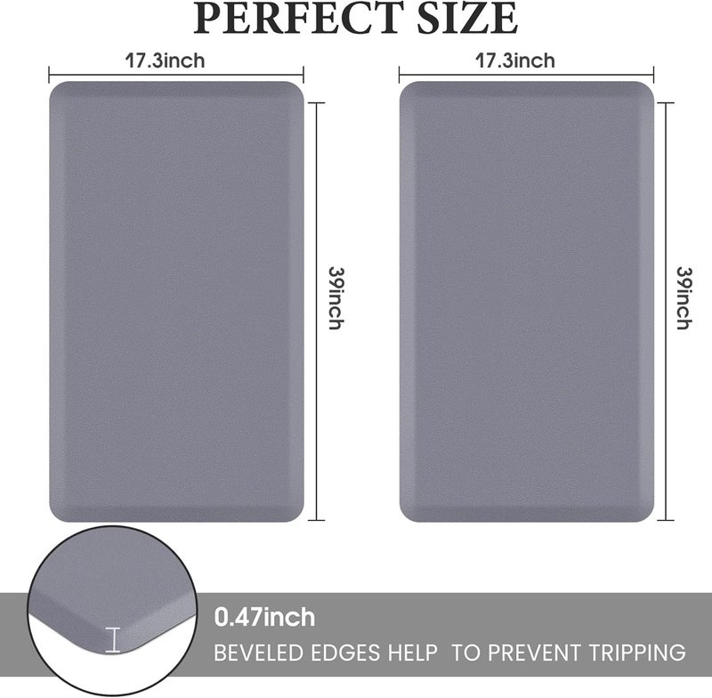 HappyTrends 2 PCS Kitchen Mat Cushioned Anti-Fatigue Floor Mat, Heavy Duty Ergonomic Comfort Foam Standing Mat, Waterproof Non-Slip Kitchen Rugs for Home, Office(17.3"x39"+17.3"x39",Grey) - Image 2