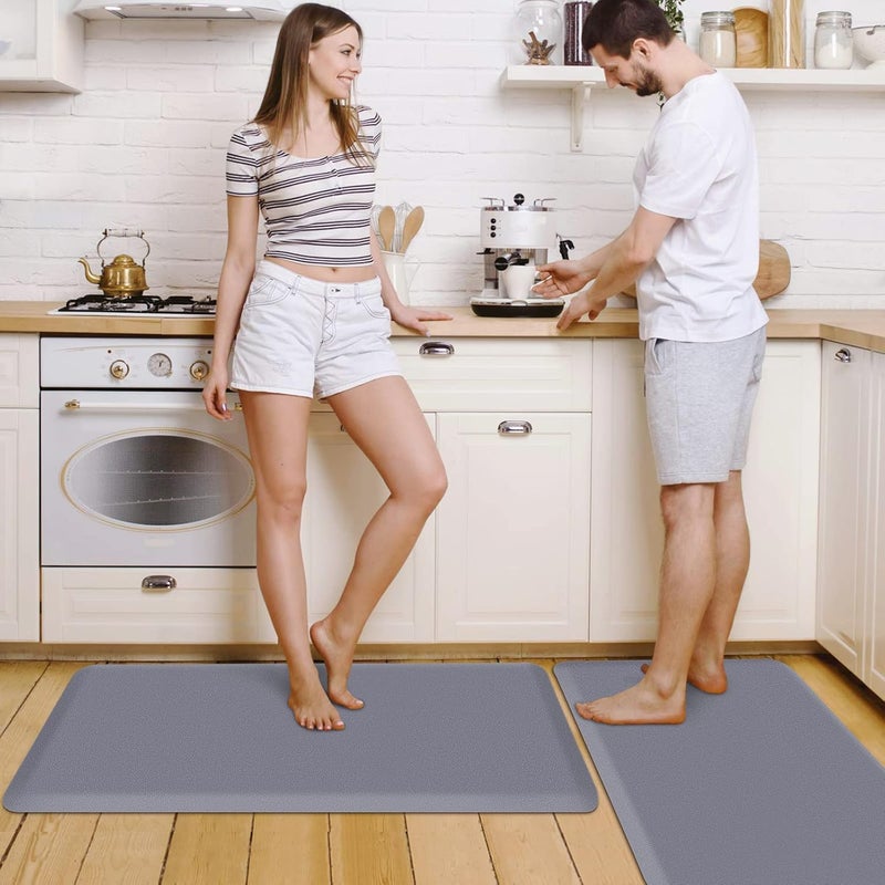 HappyTrends 2 PCS Kitchen Mat Cushioned Anti-Fatigue Floor Mat, Heavy Duty Ergonomic Comfort Foam Standing Mat, Waterproof Non-Slip Kitchen Rugs for Home, Office(17.3"x39"+17.3"x39",Grey) - Image 5