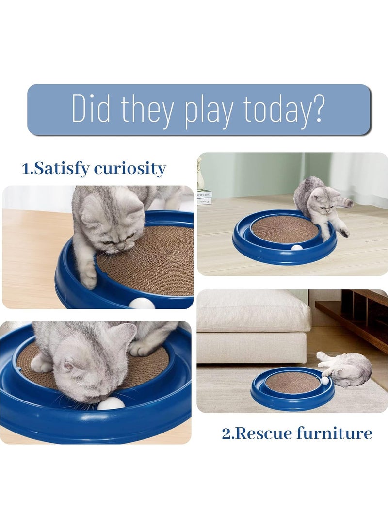 "وسادة خدش قطط دائرية مع كرة خدش قطط واحدة، ألعاب قطط، لوحة خدش مع كرة دوارة تفاعلية للعب النشط للقطط الصغيرة. لعبة تفاعلية مع مسار كرة للقطط لتطارد الكرة داخل المنزل. لوحة خدش قطط مع كرات لسن القطة، لعبة تفاعلية. لعبة مسار كرة قطط تفاعلية للقطط الداخلية، لوحة خدش قطط ومجموعة تمارين للقطط البالغة الصغيرة والقطط لتوفير التحفيز العقلي والبدني، مع كرة إضافية لتجنب الفقدان. وسادة خدش قطط مع مسار كرة للتمارين واللعب (أزرق)." - Image 2
