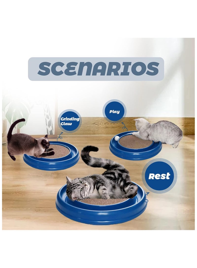 "وسادة خدش قطط دائرية مع كرة خدش قطط واحدة، ألعاب قطط، لوحة خدش مع كرة دوارة تفاعلية للعب النشط للقطط الصغيرة. لعبة تفاعلية مع مسار كرة للقطط لتطارد الكرة داخل المنزل. لوحة خدش قطط مع كرات لسن القطة، لعبة تفاعلية. لعبة مسار كرة قطط تفاعلية للقطط الداخلية، لوحة خدش قطط ومجموعة تمارين للقطط البالغة الصغيرة والقطط لتوفير التحفيز العقلي والبدني، مع كرة إضافية لتجنب الفقدان. وسادة خدش قطط مع مسار كرة للتمارين واللعب (أزرق)." - Image 4