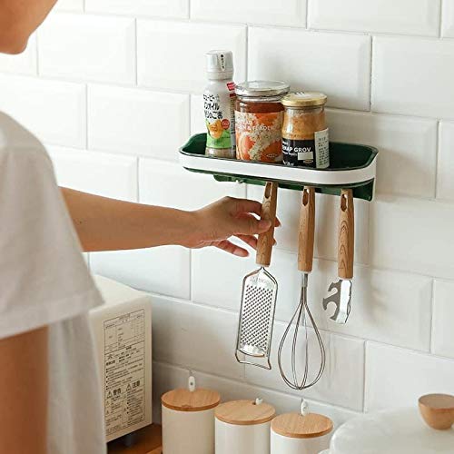 GREEYA Wall Shelf Organizer with Hooks for Hanging Razor Sponge Brush Towel Bathroom Shower Caddy Organizer Adhesive NO Drilling Suitable for Home Kitchen Bathroom - Image 2