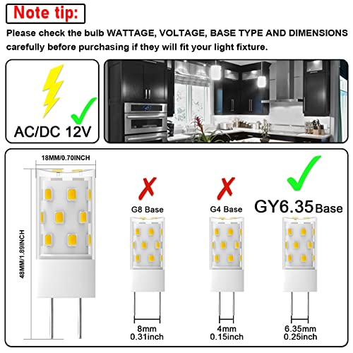TAIYALOO GY6.35 LED Bulb 5W Equivalent to 50W Bi-pin Base Halogen Bulb, AC/DC 12V Daylight White 6000K for Pendant Light, Chandelier, Desk Light, Accent Lights, Landscape Lighting, Non-Dimmable (4 Pack) - Image 5