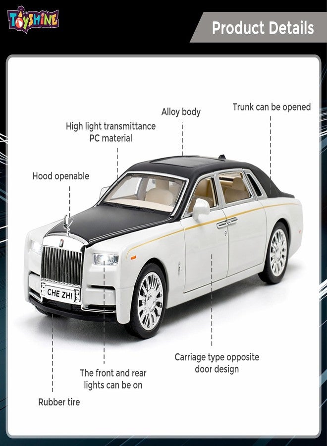 Toyshine 1:35 Scale Rolls Royce Phantom Die Cast Car Model | Luxury Alloy Pull Back Toy Car with Lights & Sound | Openable Doors | Collectible Model Toy for Kids & Collectors, White - Image 3