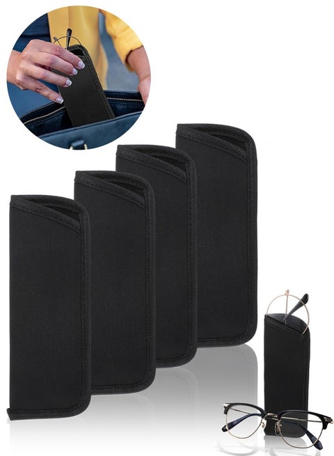 Soft Eyeglass Case 4 Pack Black Storage Glasses Pouch Holder, Fabric Spectacle Pouch Slip-In Eyeglass Pouch Travel Sunglasses Case Slip In