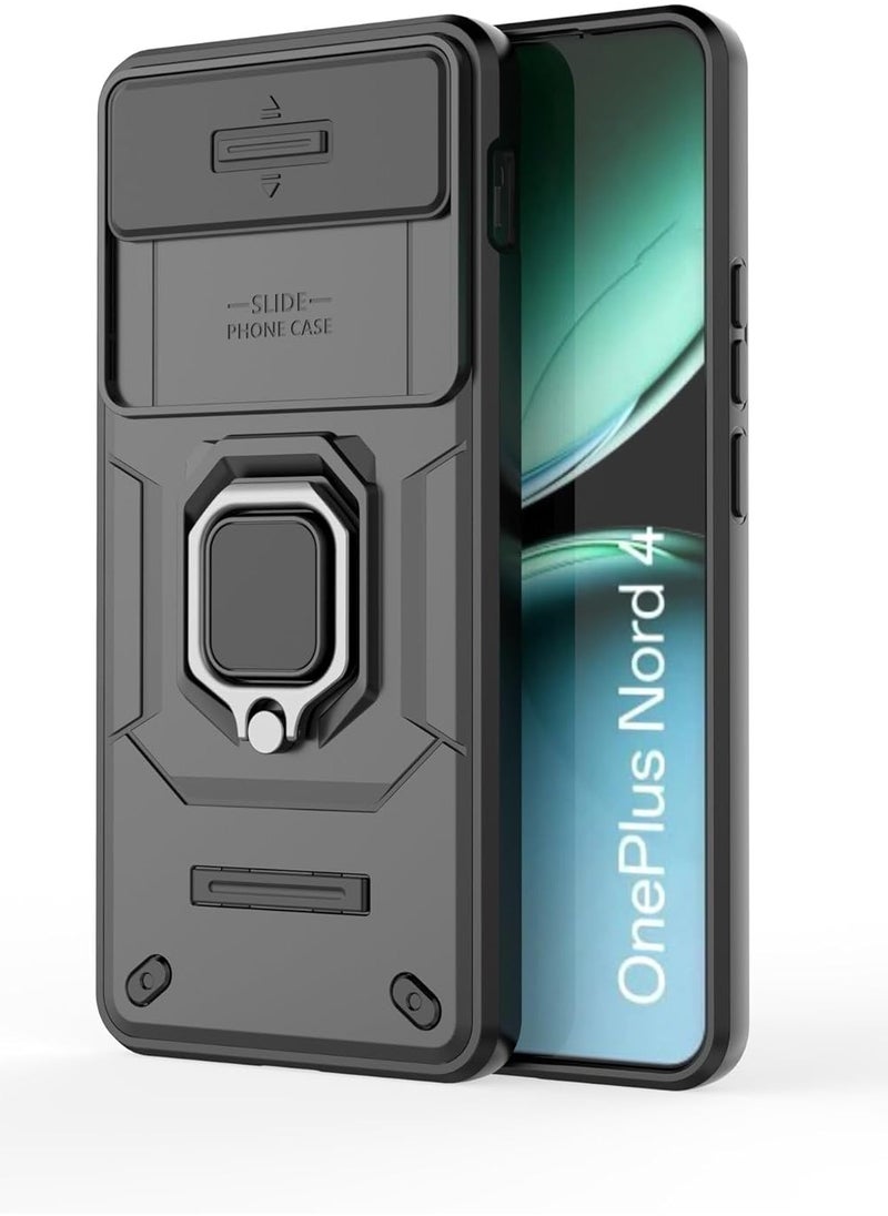 General - Case Compatible with OnePlus Nord 4 5G, 360° Metal Ring Magnetic Kickstand Shell with Lens Slide Window, TPU+PC Shockproof Protective Cover for OnePlus Nord 4 - Image 1