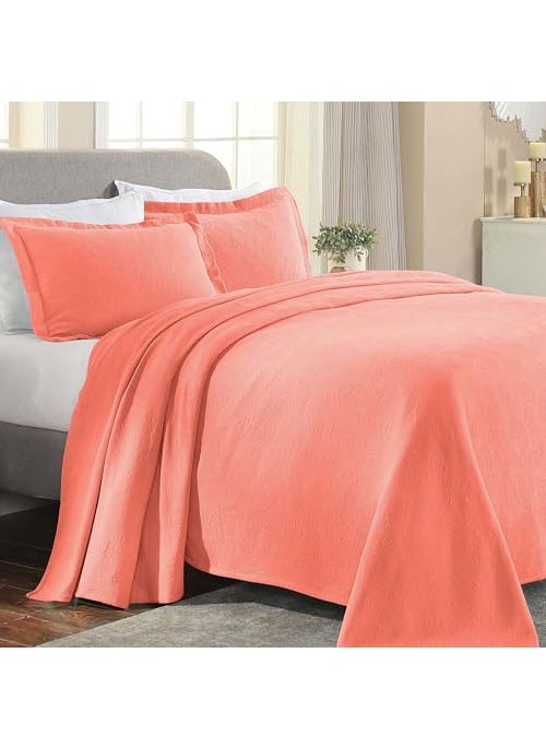 Superior Superior Paisley 3 Piece Cotton Bedspread Set Home Bed Decor Decorative Bed Spread 2 Pillow Shams Medium Weight Blanket Matelasse Coverlet Bedding Vintage Floral Pattern Queen Coral 