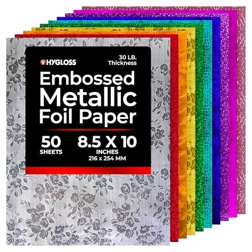 Hygloss Embossed Metallic Foil Paper 50 Sheets Embossed Metallic Foil Paper 85x10 Inches Ideal Foil Papers for Crafts Shiny Craft Sheets - Image 1