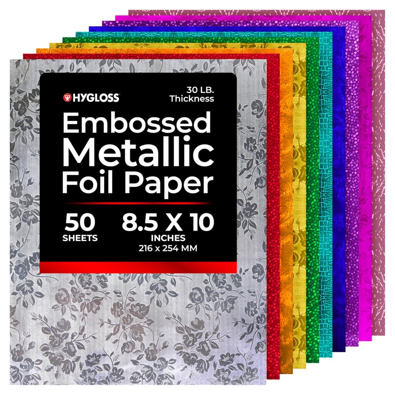Hygloss Embossed Metallic Foil Paper 50 Sheets Embossed Metallic Foil Paper 85x10 Inches Ideal Foil Papers for Crafts Shiny Craft Sheets - Image 2